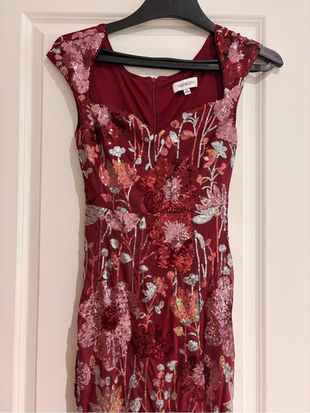Red Sequin Floral Evening Dress by faeriesty